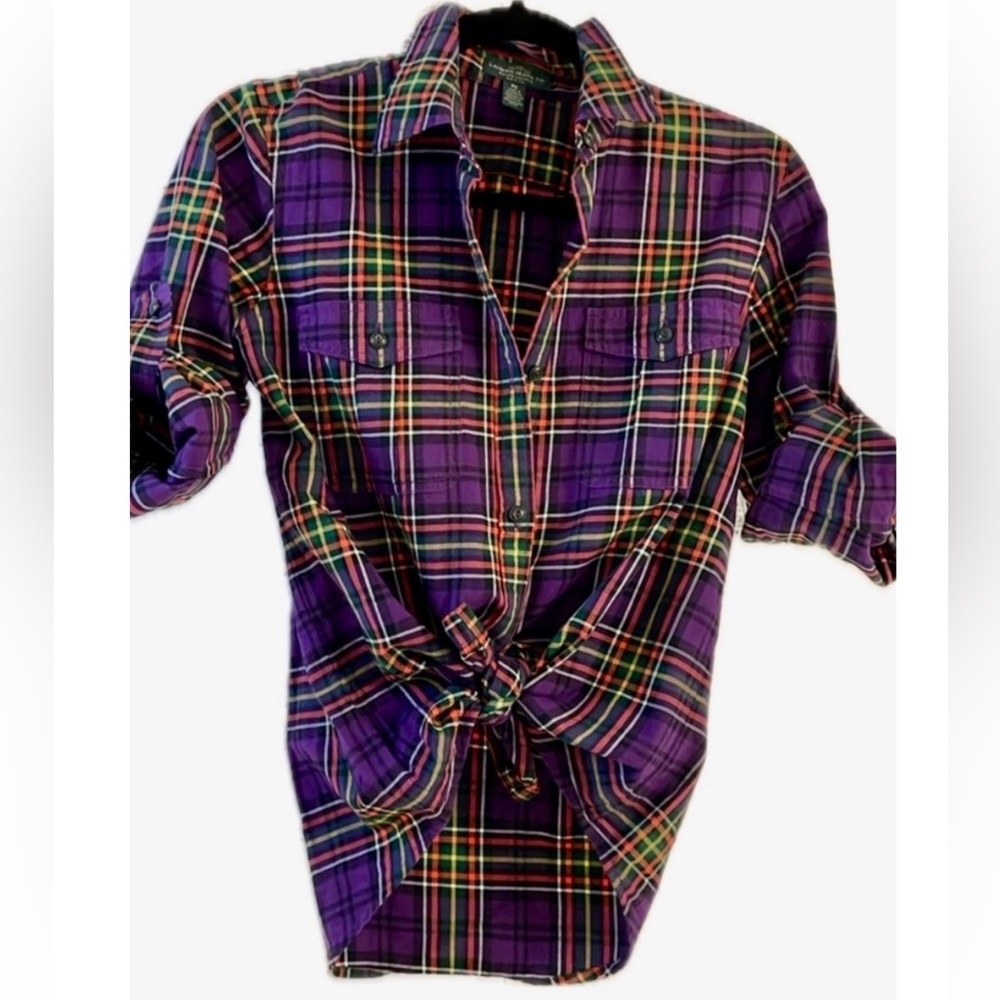 Ralph Lauren Petite Soft Purple Button down Flannel like shirt